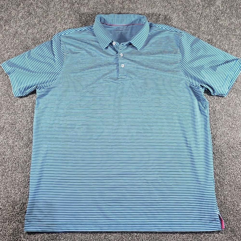 MAELREG Performance Polo Mens XL Blue‎ Striped Short Sleeve Golf Shirt Stretch